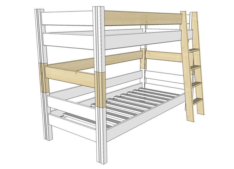 Spojovací díl a schůdky SENDY smrk pro postel 155 cm