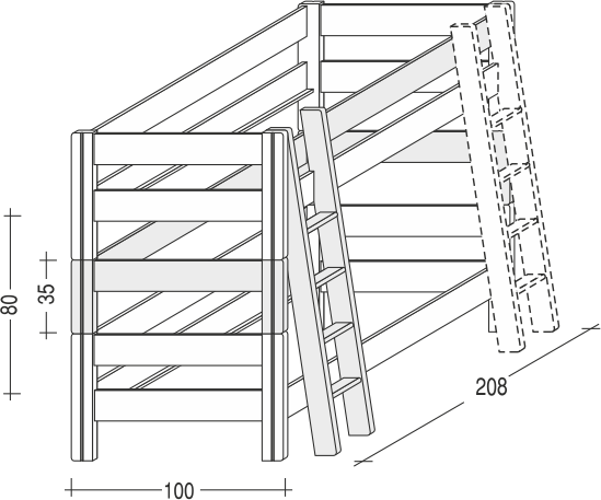 Spojovací díl a schůdky SENDY buk pro postel 155 cm