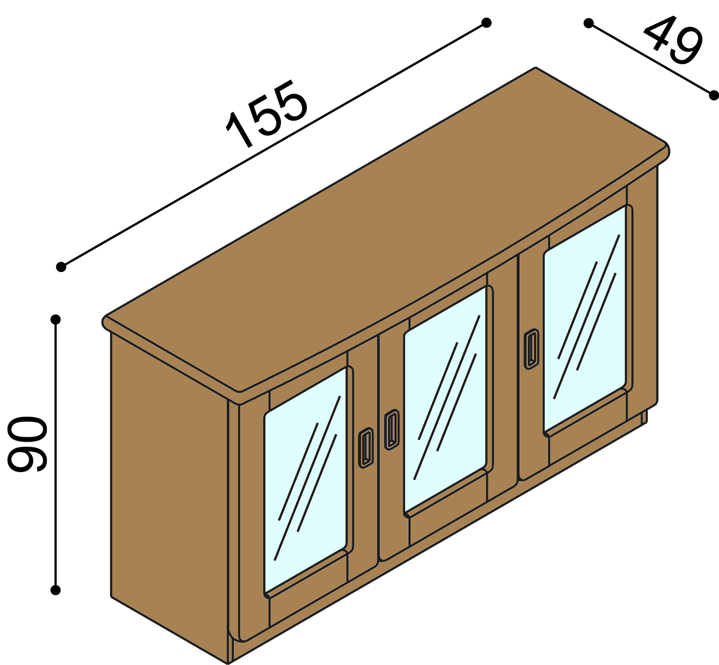 Komoda REBEKA 3 dvířka prosklená 2 police