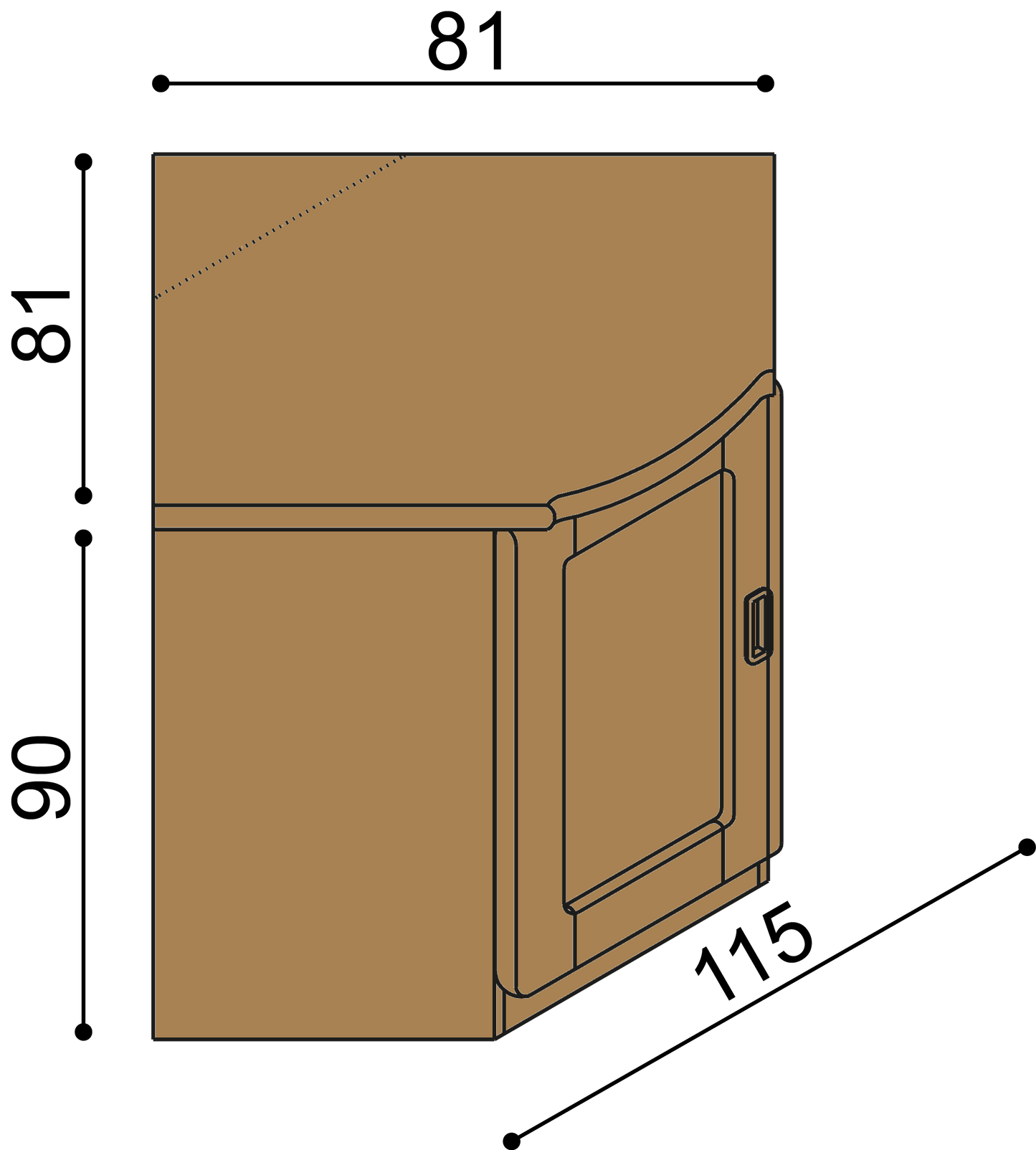 Komoda REBEKA rohová plné dveře 2 police