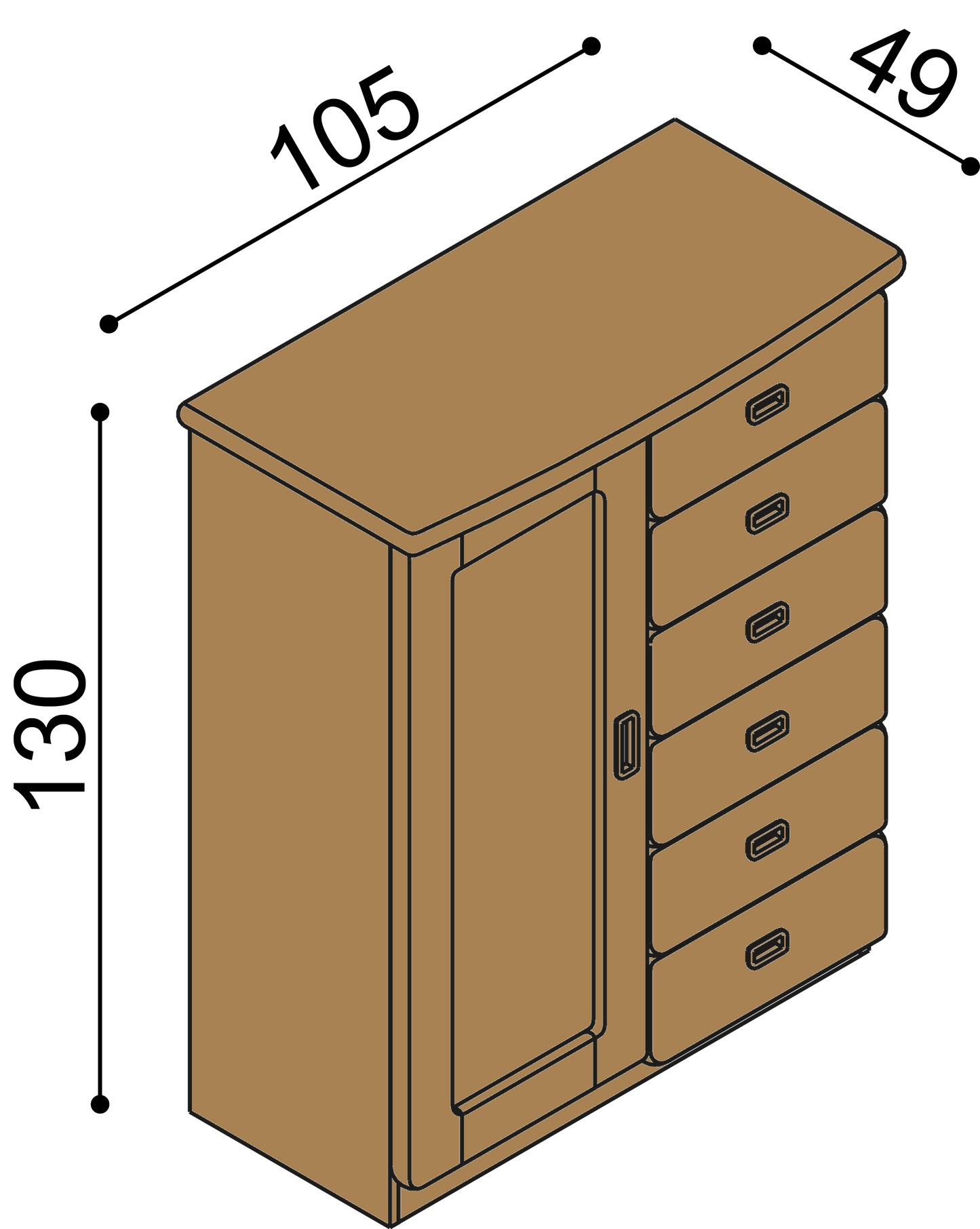 Komoda REBEKA dvířka plná 3 police 6 zásuvek malých