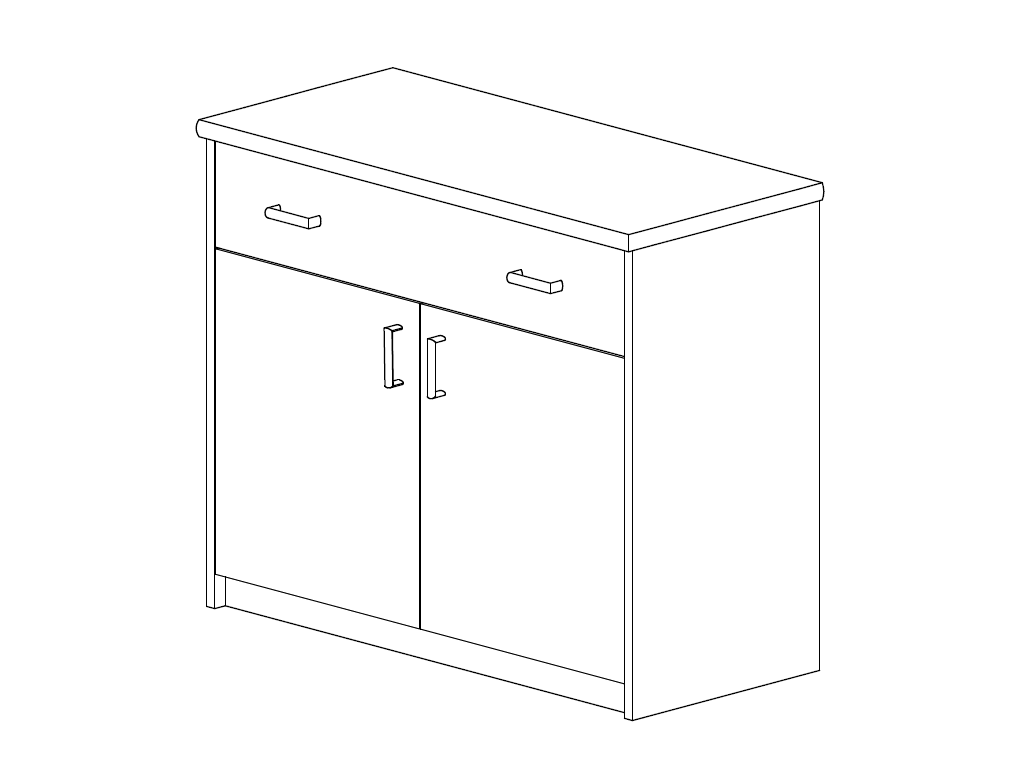 Skříňka s dvířky a zásuvkou - hrany s fazetou