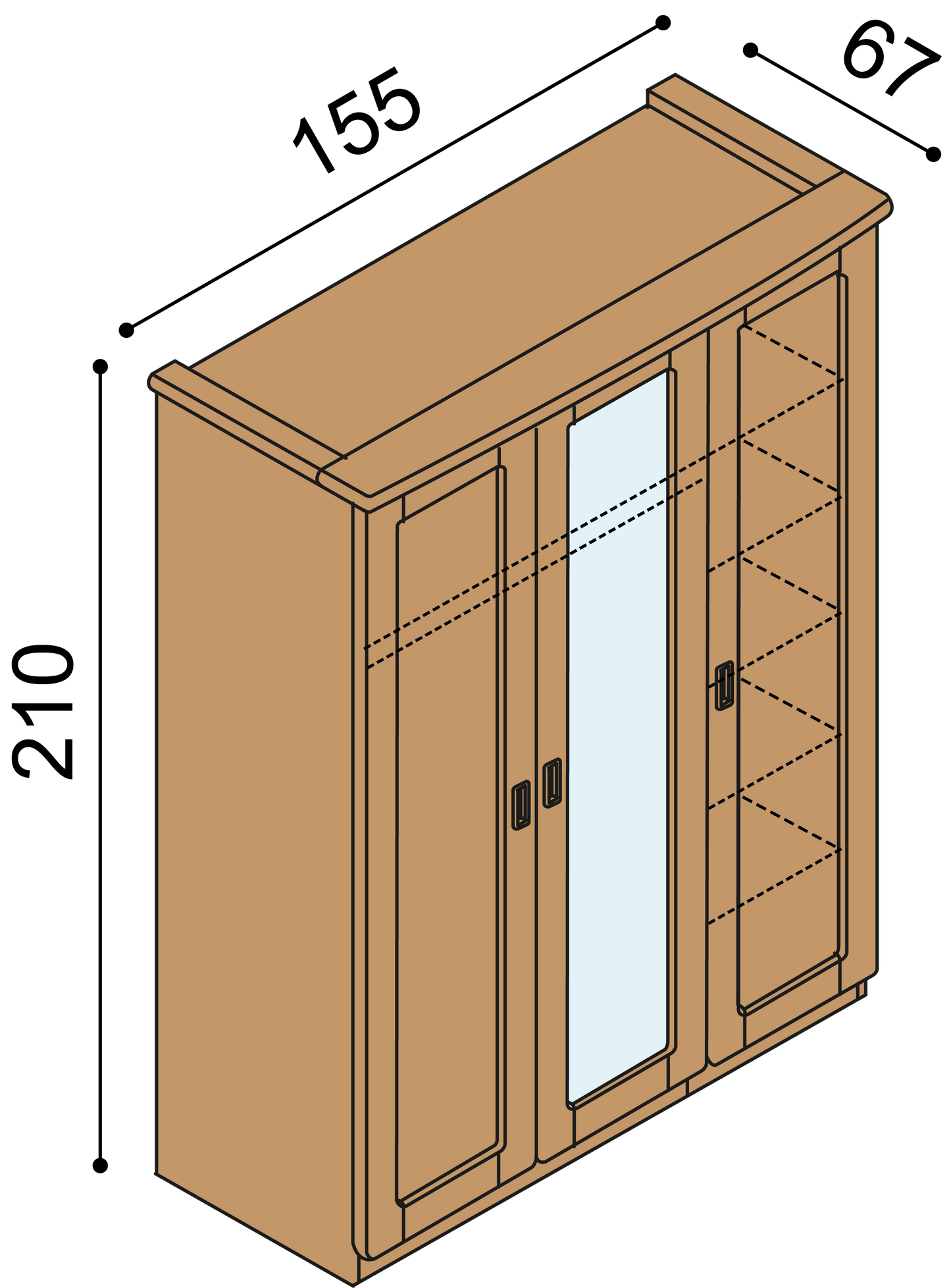 Skříň REBEKA 3 dvéřová se zrcadlem