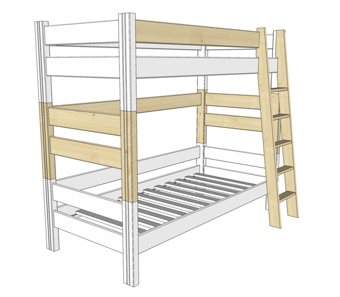 Spojovací díl a schůdky SENDY smrk pro postel 180 cm