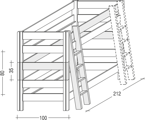 Spojovací díl a schůdky SENDY smrk pro postel 155 cm