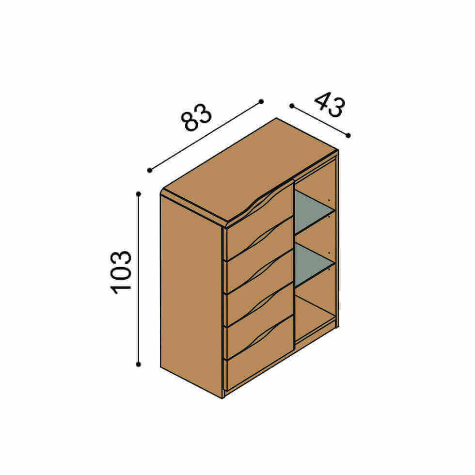 Komoda ELEN 5 zásuvek s nikou