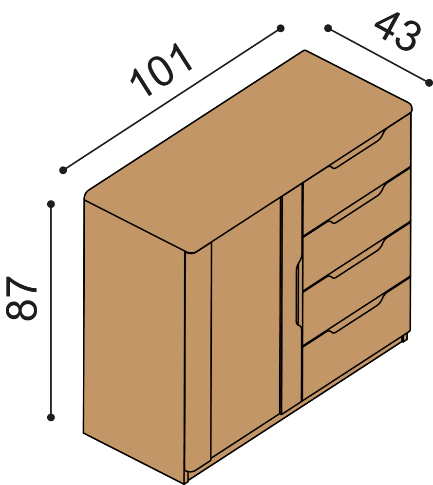 Komoda FLABO dvířka 4 zásuvky malé