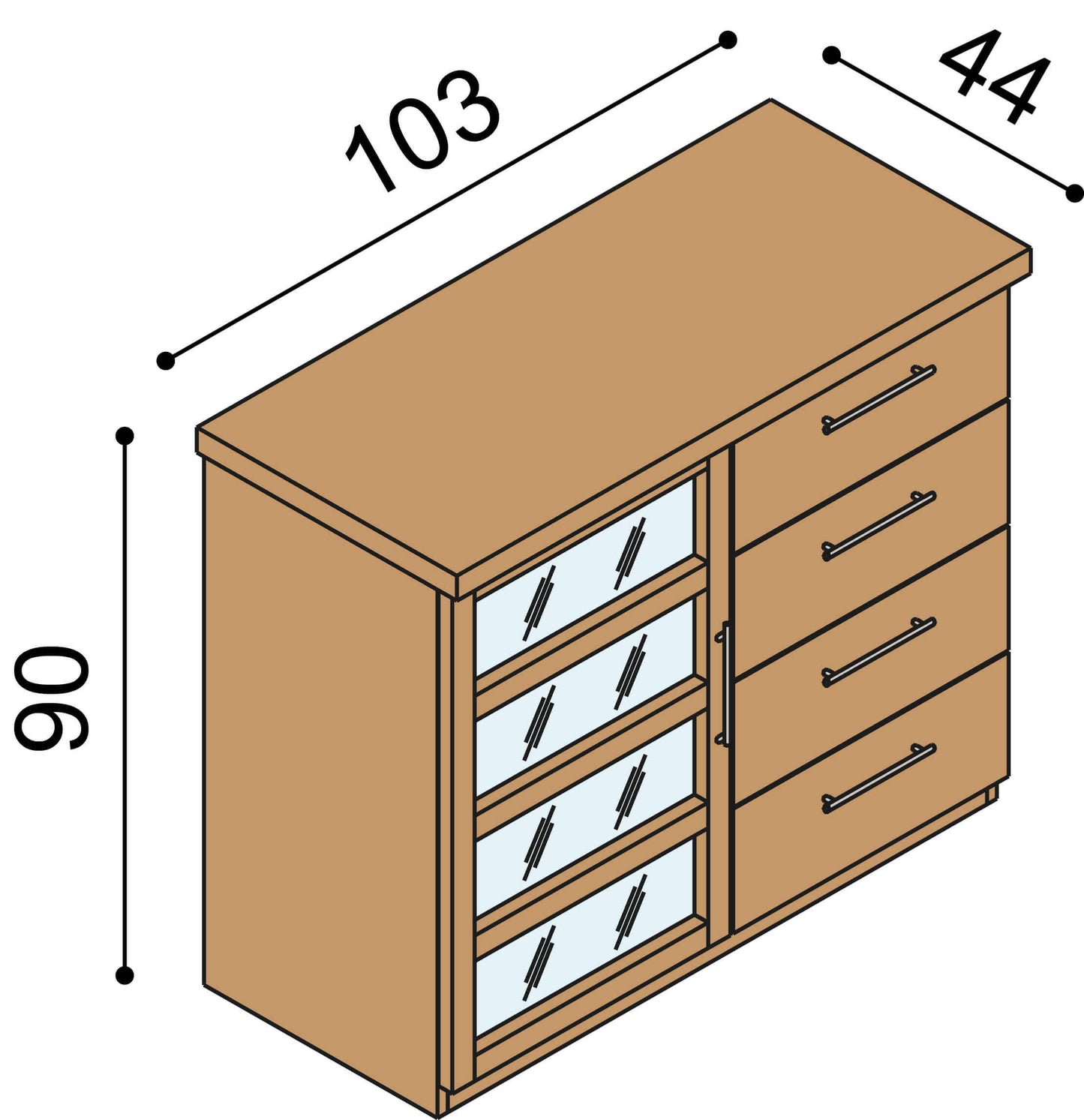 Komoda Ráchel 1 dvířka 4 zásuvky malé