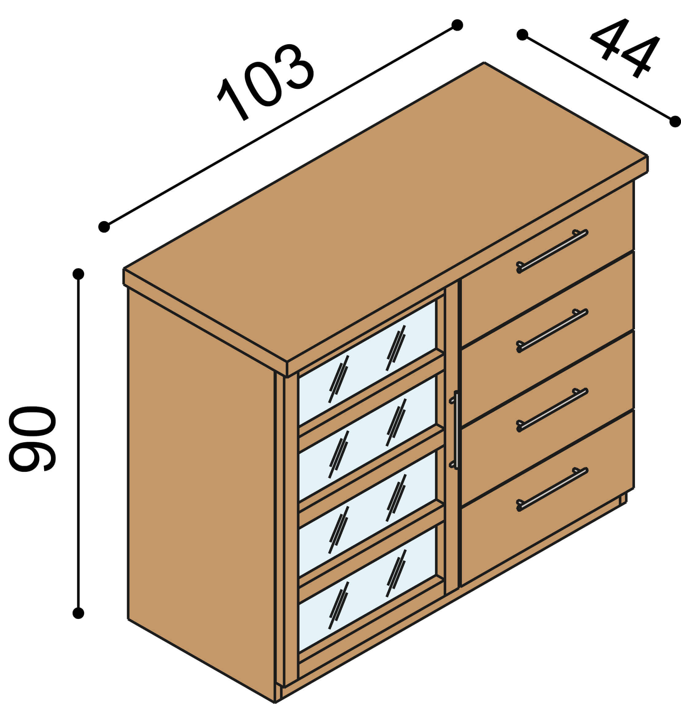 Komoda Ráchel 1 dvířka 4 zásuvky malé