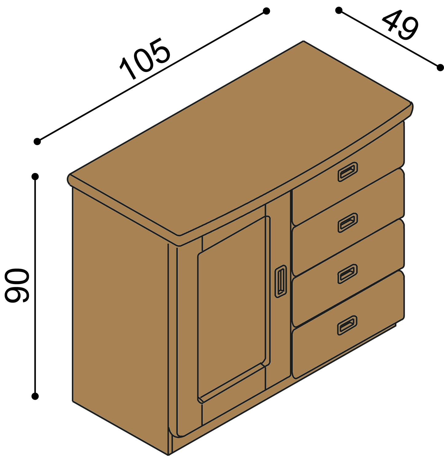 Komoda REBEKA dvířka plná 2 police 4 zásuvky malé