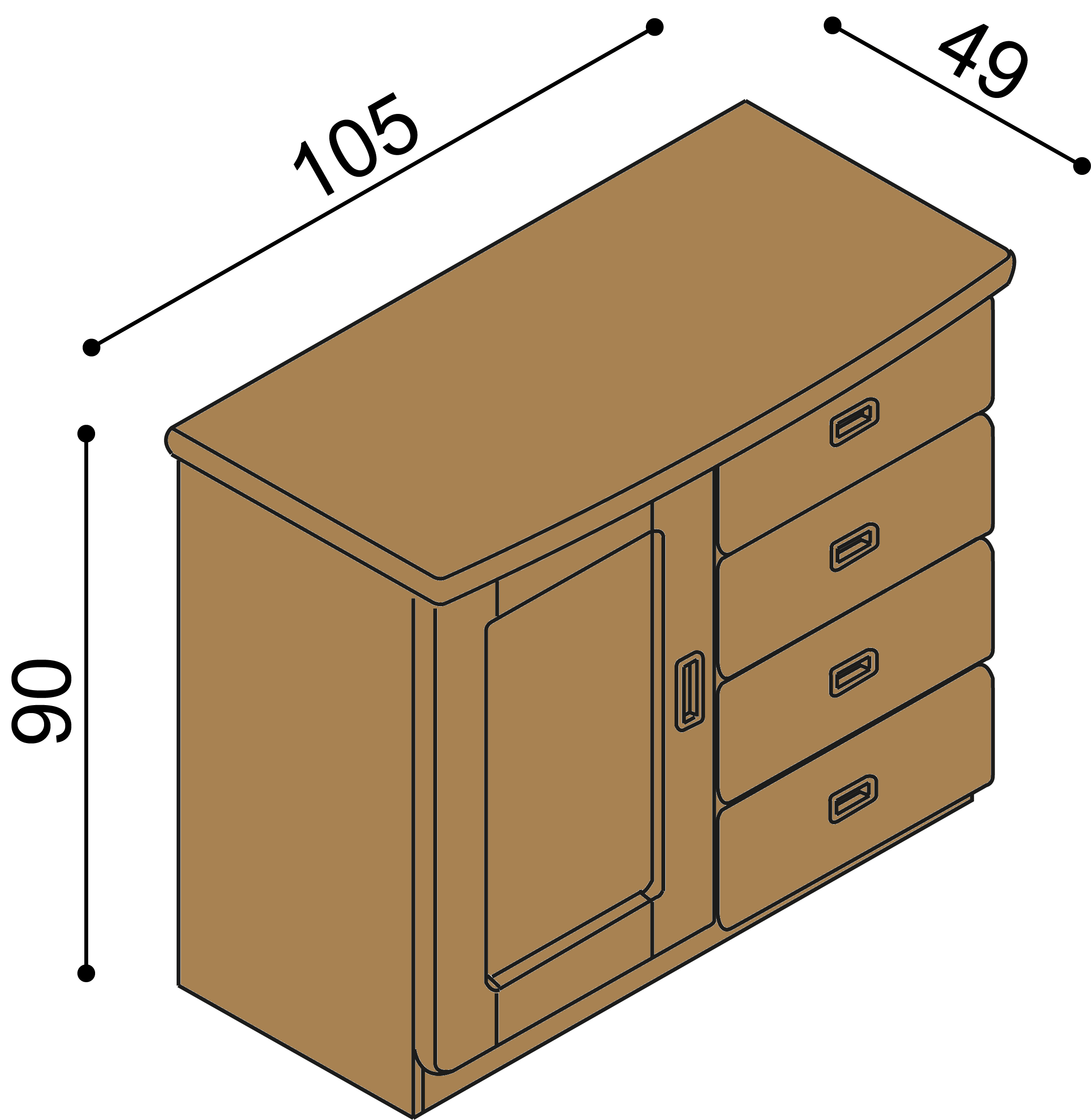 Komoda REBEKA dvířka plná 2 police 4 zásuvky malé