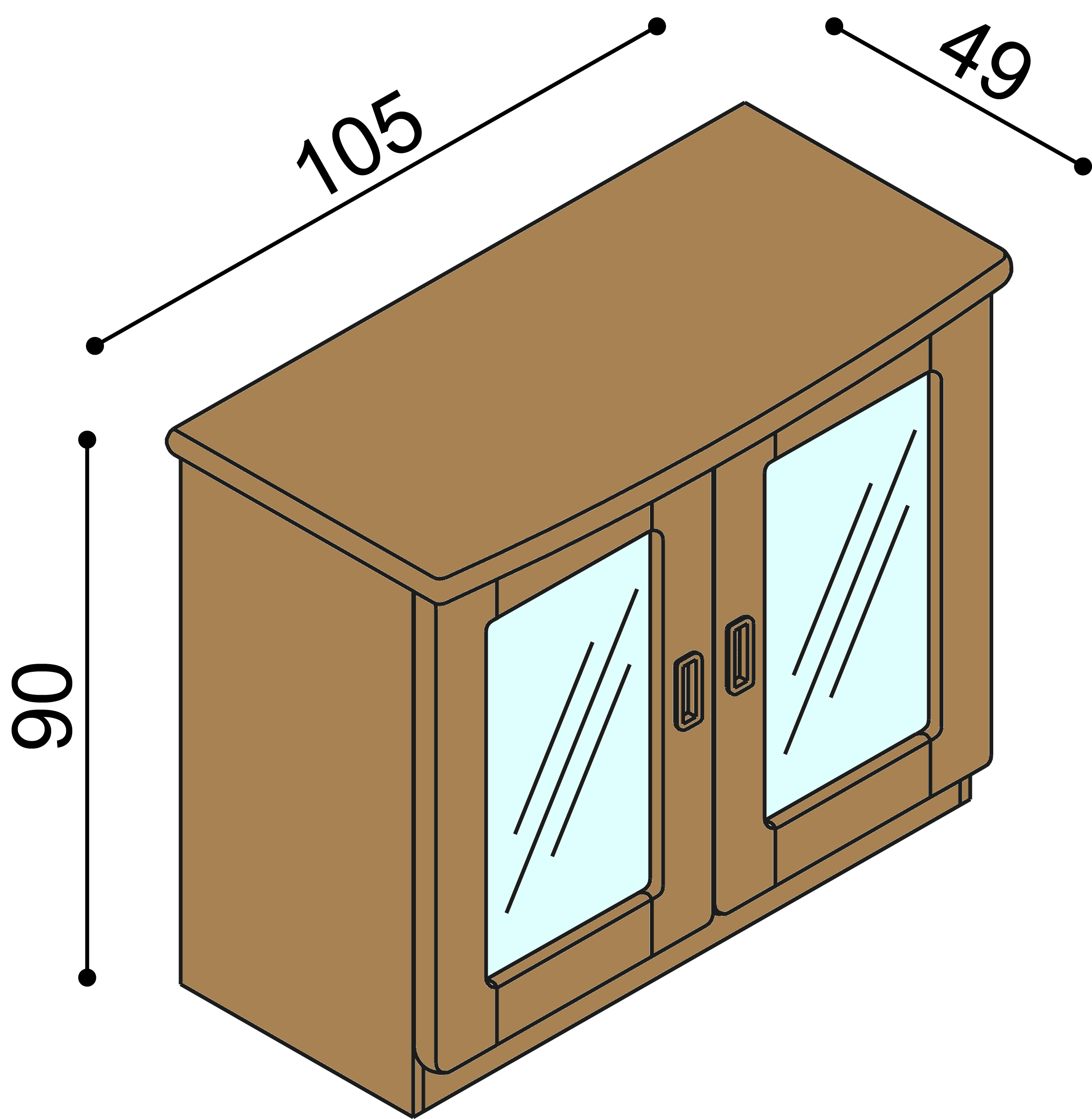 Komoda REBEKA dvířka prosklená 2 police