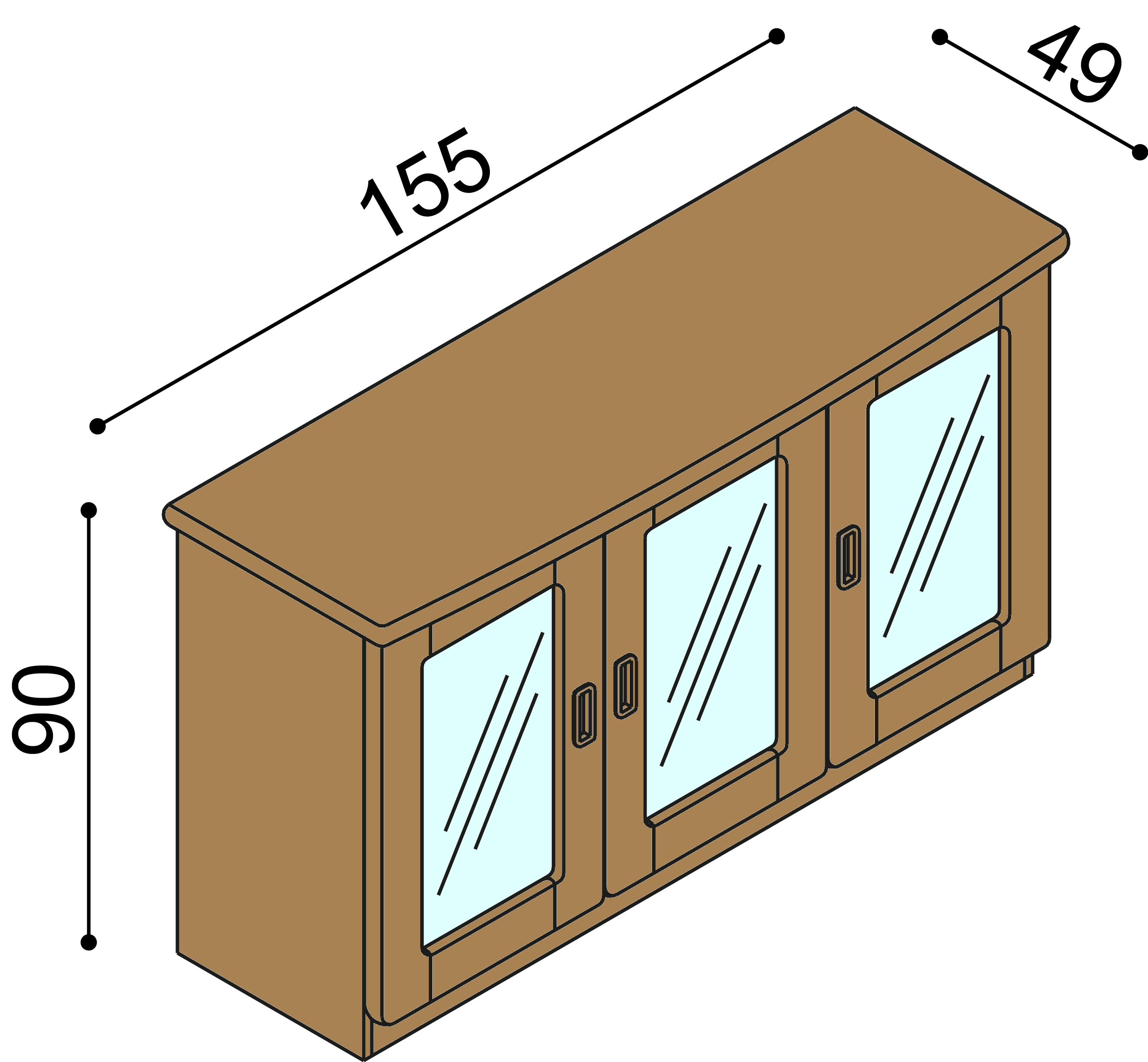 Komoda REBEKA 3 dvířka prosklená 2 police