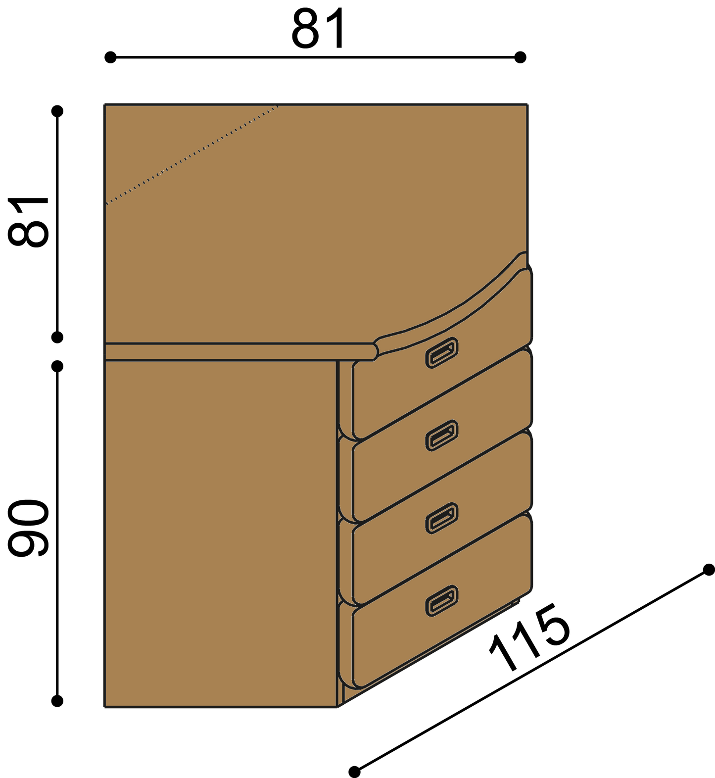 Komoda REBEKA rohová 4 zásuvky malé