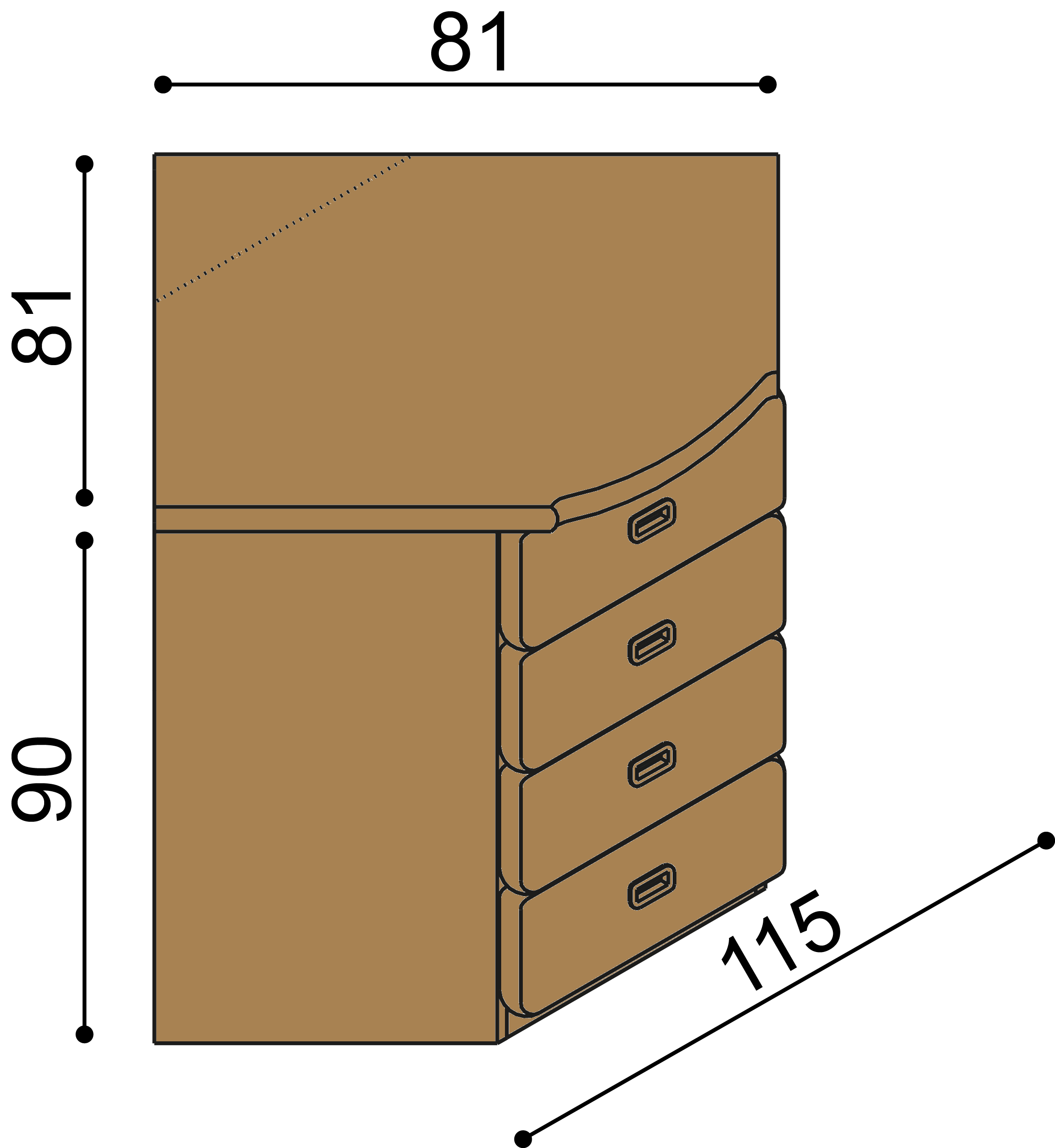 Komoda REBEKA rohová 4 zásuvky malé