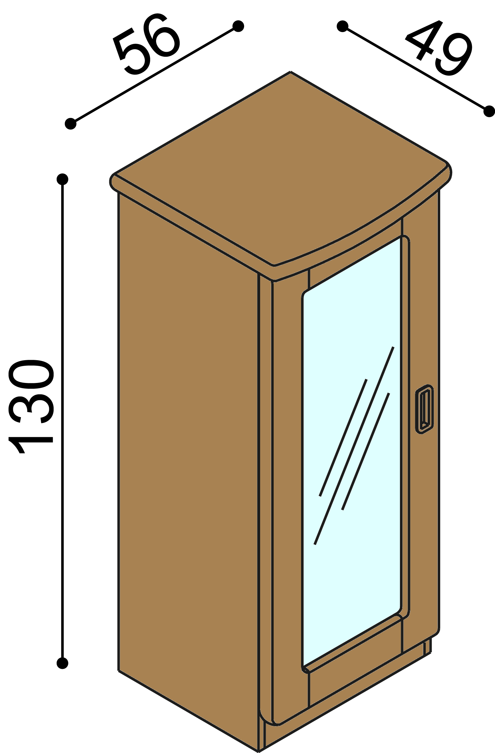 Komoda REBEKA dvířka prosklená 3 police