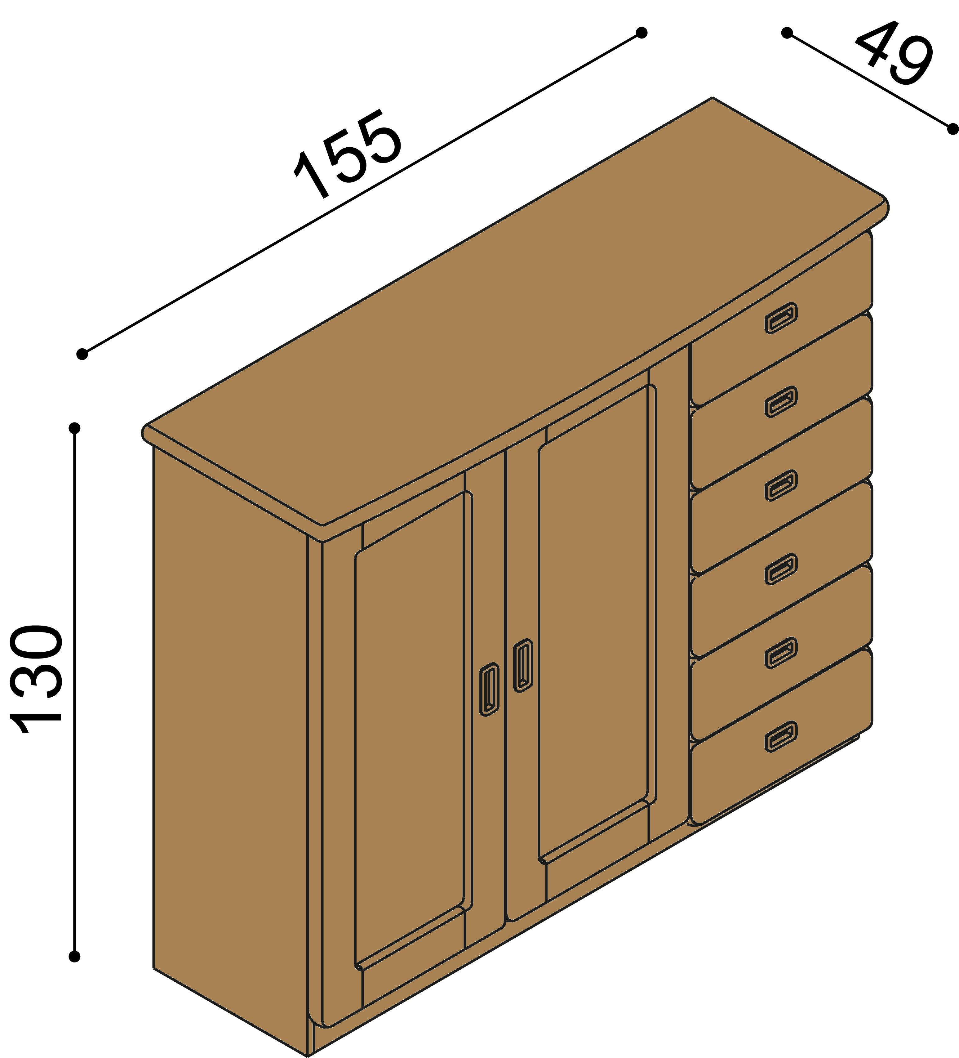 Komoda REBEKA dvířka plná 3 police 6 zásuvek malých