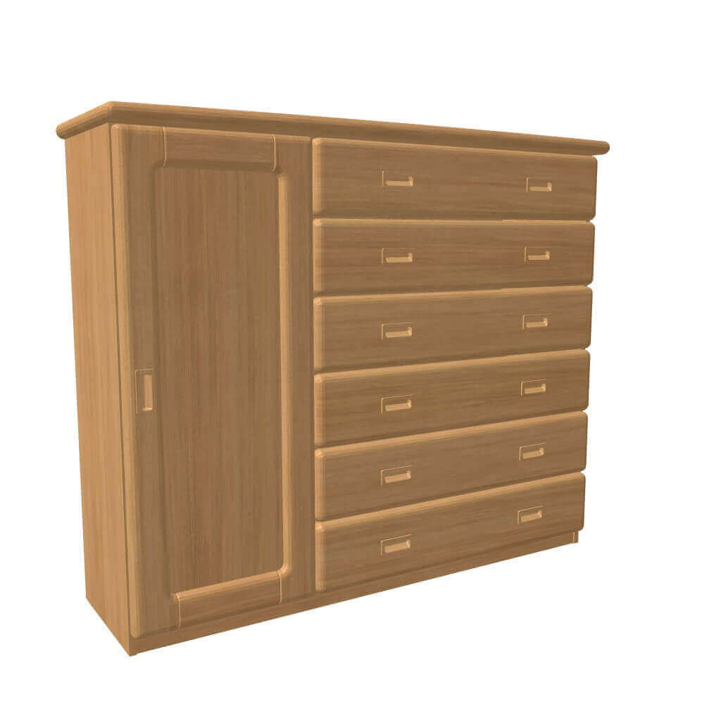 Komoda REBEKA dvířka plná 3 police 6 zásuvek velkých