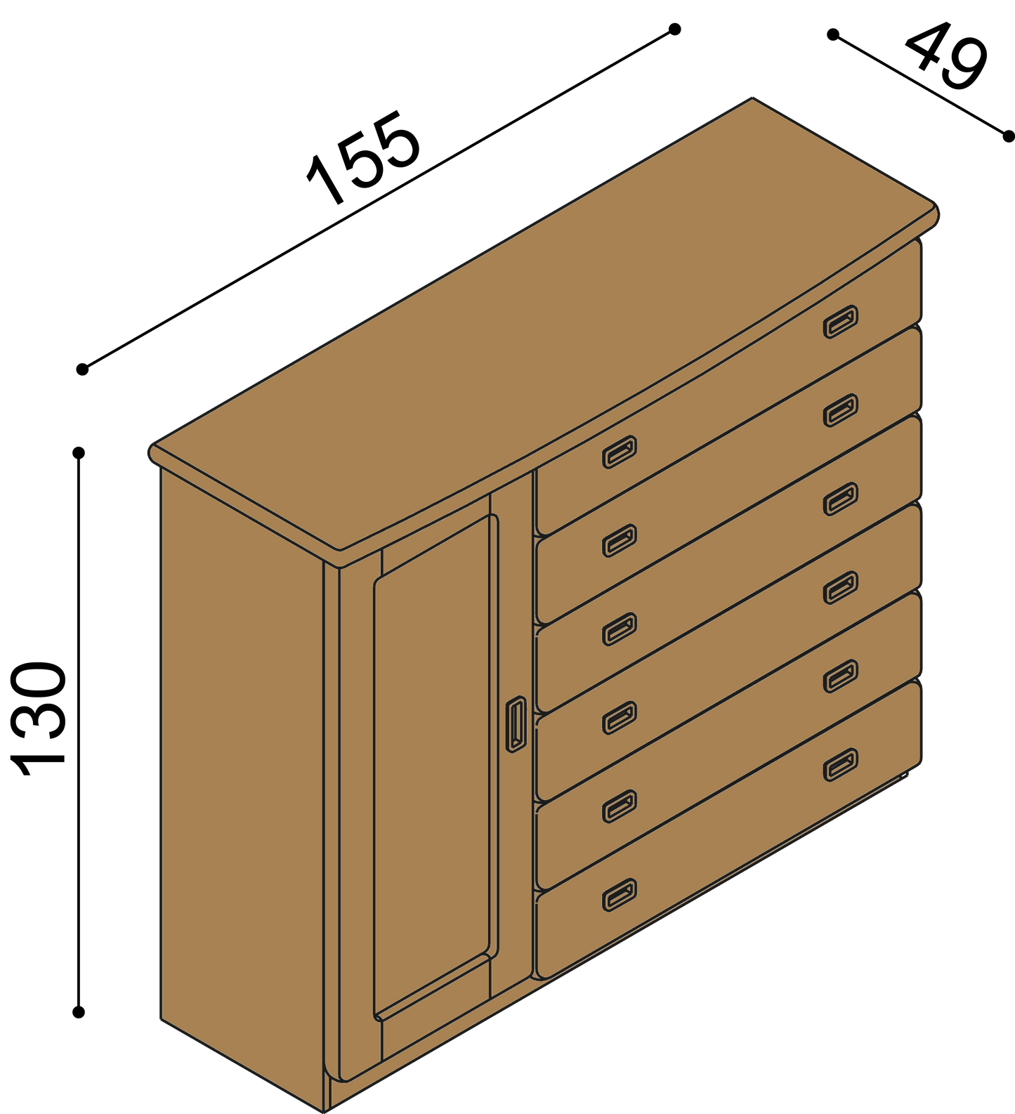 Komoda REBEKA dvířka plná 3 police 6 zásuvek velkých