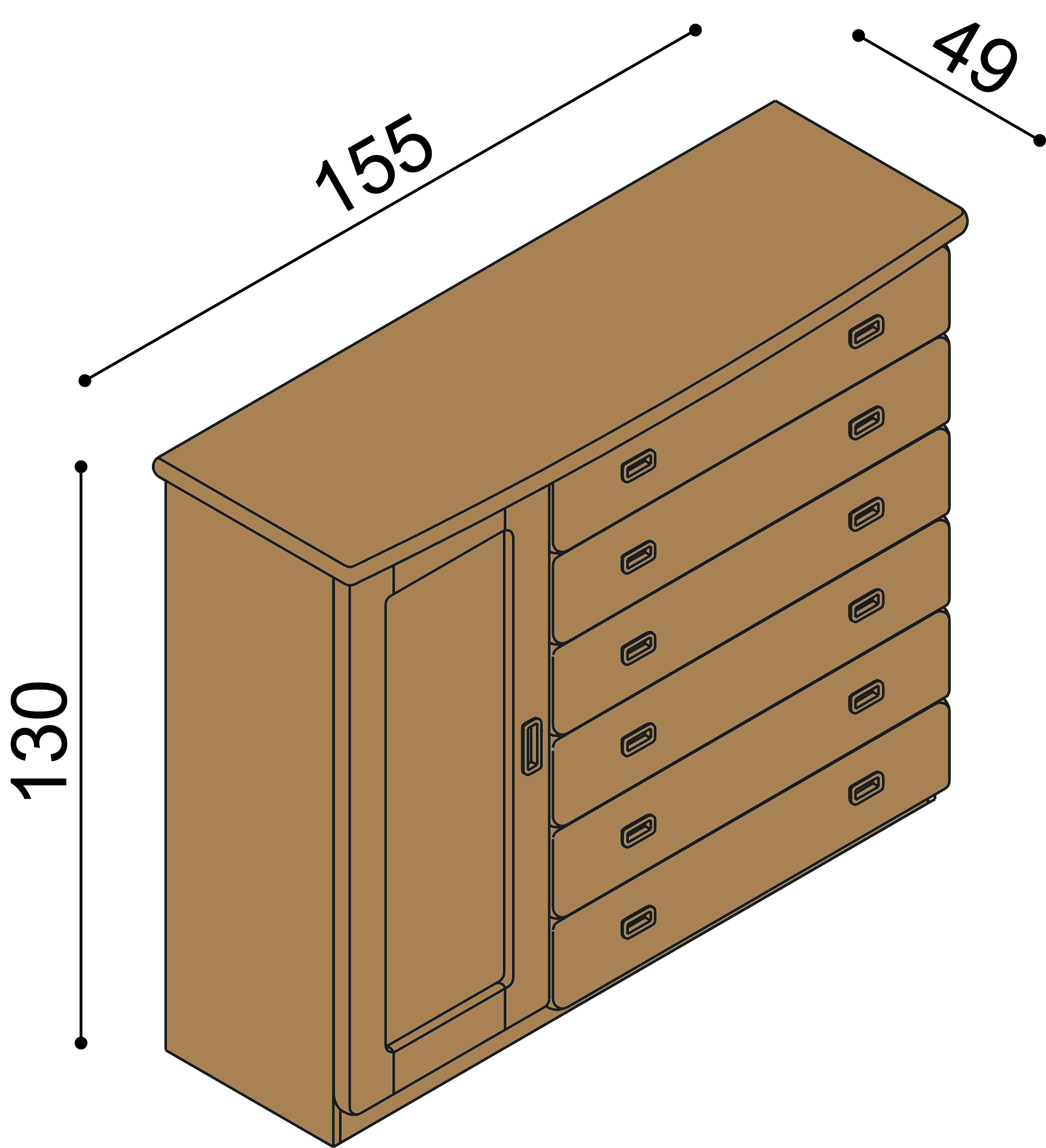 Komoda REBEKA dvířka plná 3 police 6 zásuvek velkých